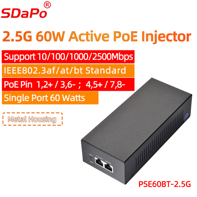 PSE60BT-2.5G PoE++ 2,5 Gb/s Jednoportowe aktywne wtryski PoE 60 W