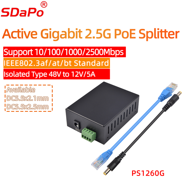 PS1260G 12V5A 60W 2,5G Gigabit Ethernet PoE -jakaja