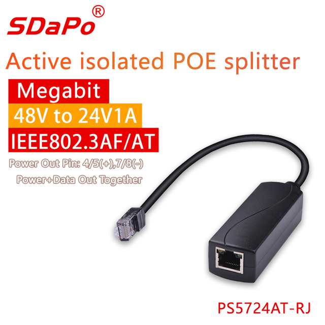 PS5724AT-RJ 10/100M 24V1A RJ45 잭 48V ~ 24V PoE 변환기