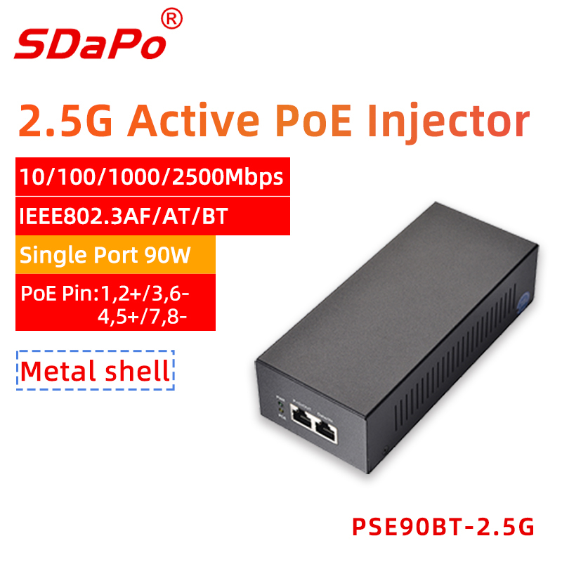 PSE90BT-2.5G PoE++ 2,5 Gbps enkele poort 90 W PoE actieve injectoren