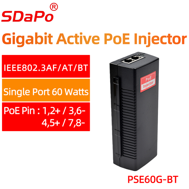 PSE60G-BT PoE++ Gigabit enkele poort 60W PoE-injector