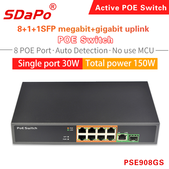 PSE908GS PSE0811FGD Switch de rede PoE de 8 portas