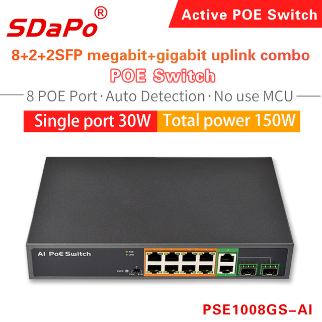 PSE1008GS-AI PSE0822FGCD-AI Switch de rede PoE de 8 portas
