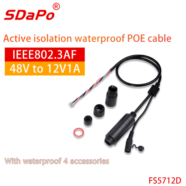 FS5712D 12V1A 10/100M IP66 Wodoodporny czarny kabel PoE do IPC