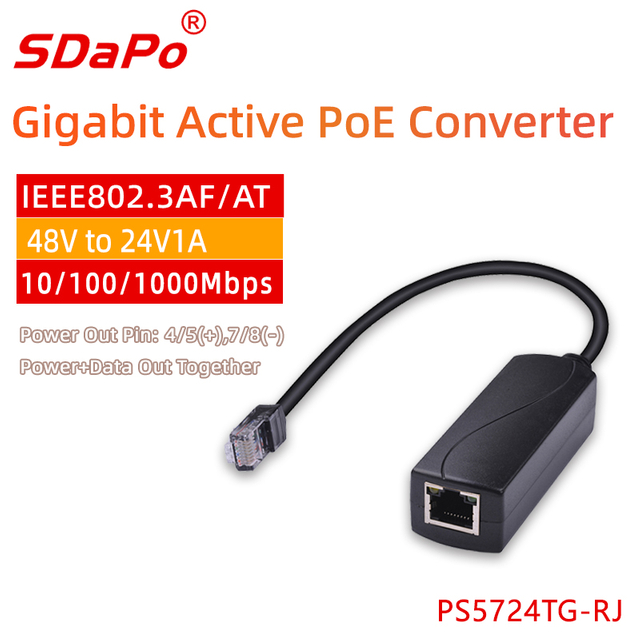 Konwerter PS5724TG-RJ 1Gbps 24V1A RJ45 Jack 48V na 24V PoE